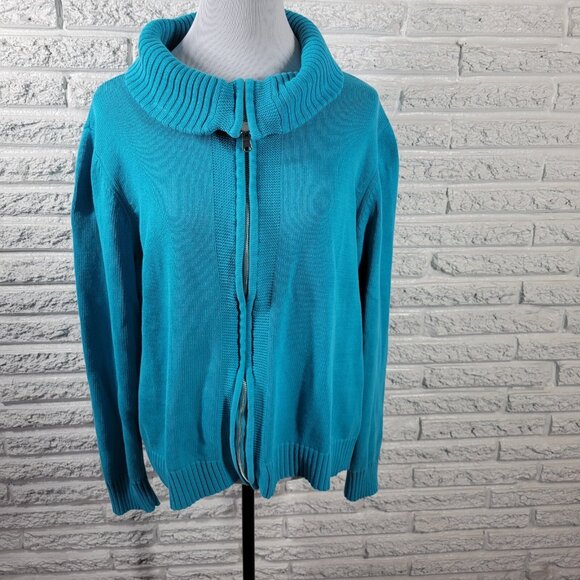 Studio Works Sweaters - Studio Works Womens Sweater 2X Plus Cardigan Blue Zip Cotton Turtleneck SWE85E
